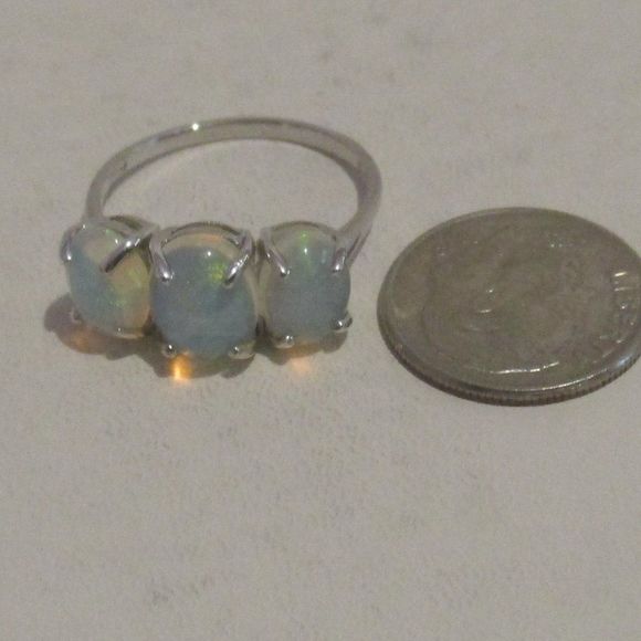 Ethiopian Welo Opal 3 Stone Ring Size 8 - Picture 3 of 9